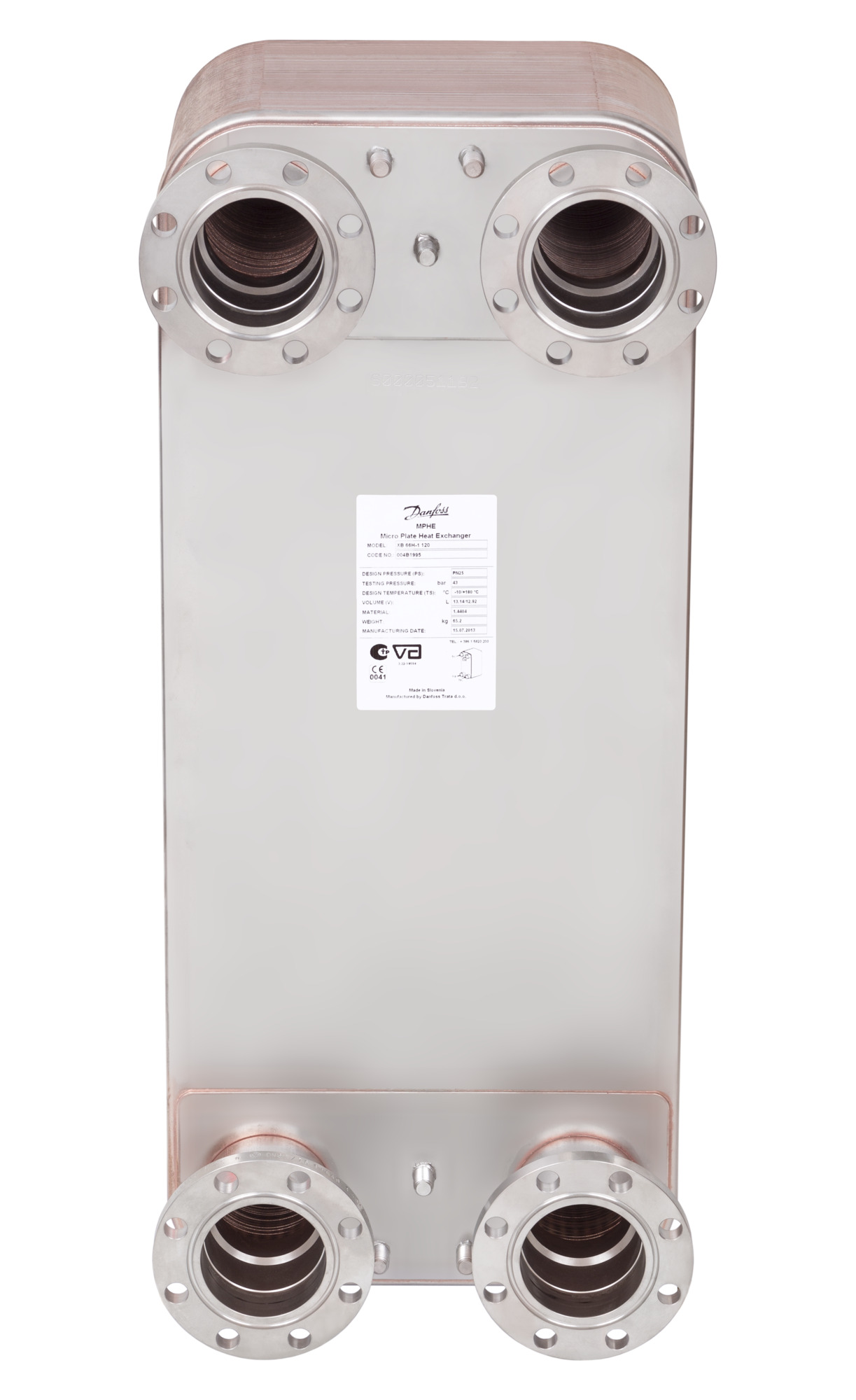 Danfoss 004B1995 — Паяный пластинчатый теплообменник XB 66H-1-120 PN25 DN65