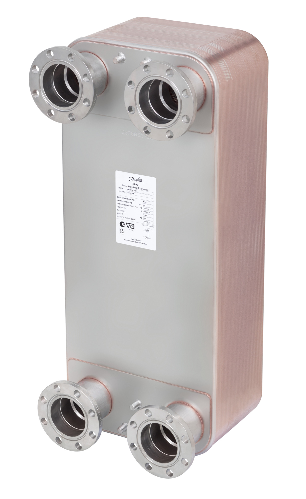 Danfoss 004B1961 — Паяный пластинчатый теплообменник XB66L-1-40 PN16 DN65